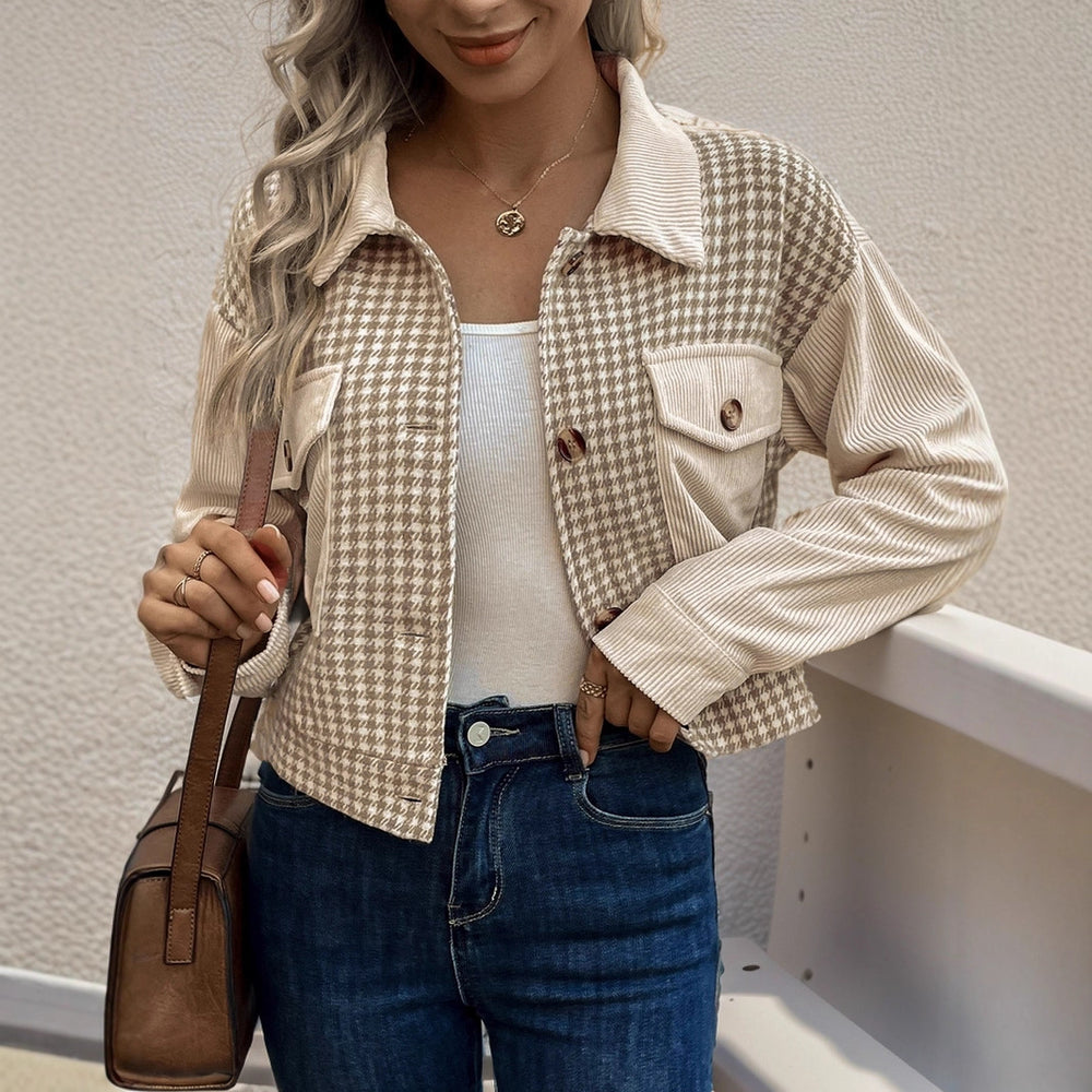 Damen Modische Cordjacke mit Karomuster Shop Nory