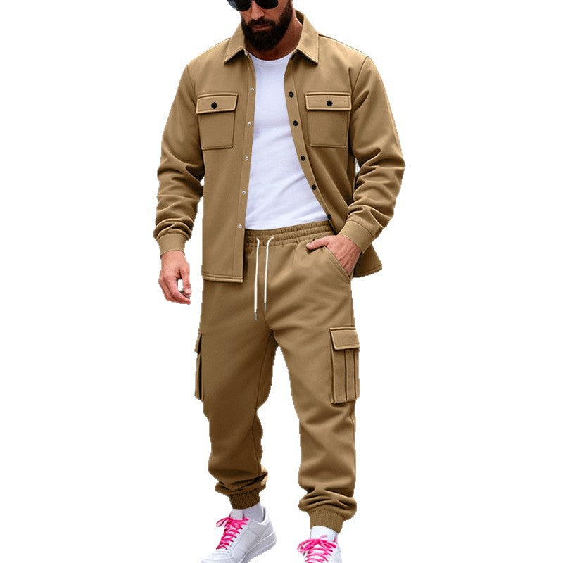 Herren nan lässiges Baumwoll-Misch Overshirt und Cargo-Jogger Set mit Kordelzug, Pattentaschen und elastischen Bündchen Shop Nory