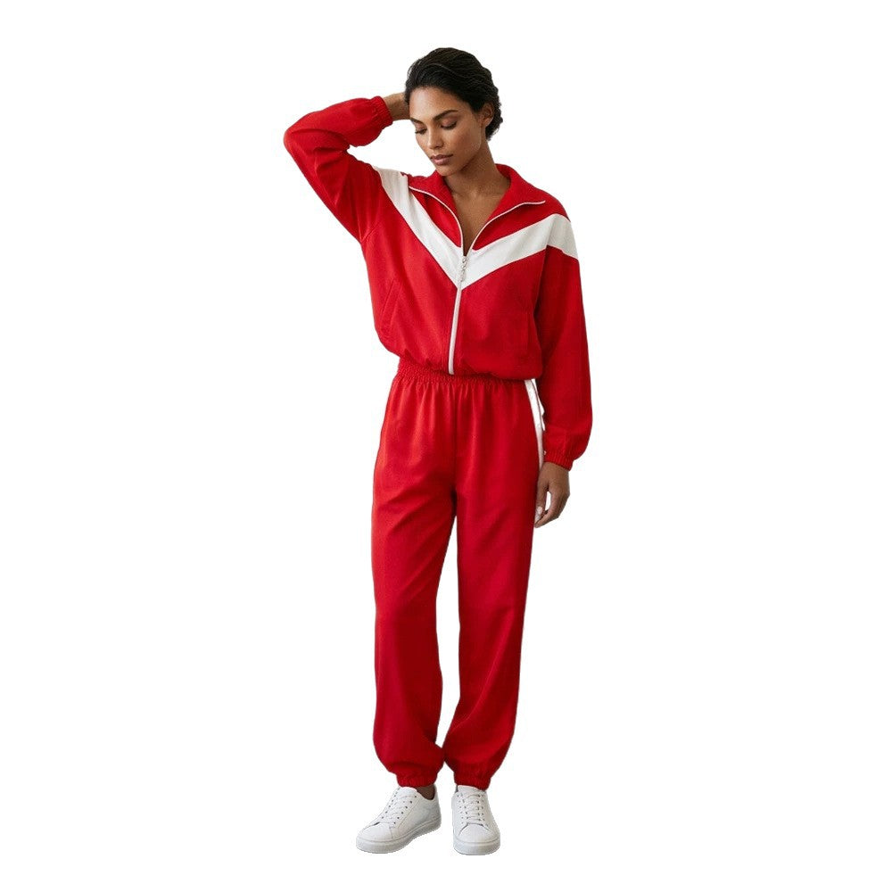 Damen Retro-Trainingsanzug mit Reißverschlussjacke und elastischer Bundhose Shop Nory