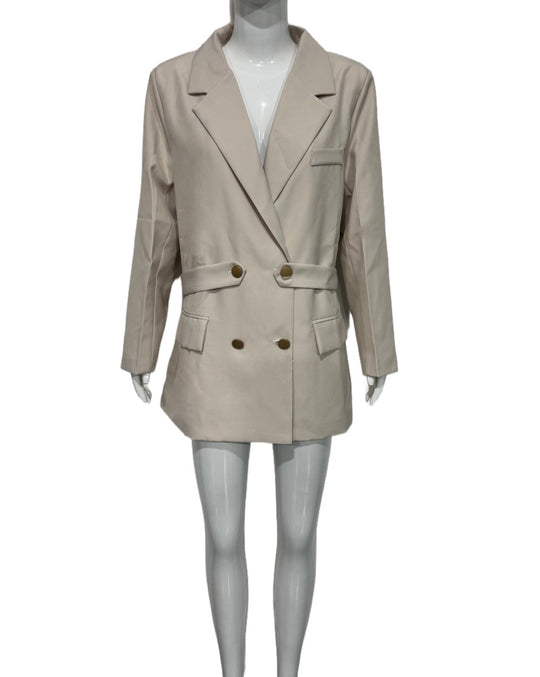 Damen Oversize Doppelreihiger Blazer‑Mantel mit Taillenriegel und goldenen Schmuckknöpfen Shop Nory