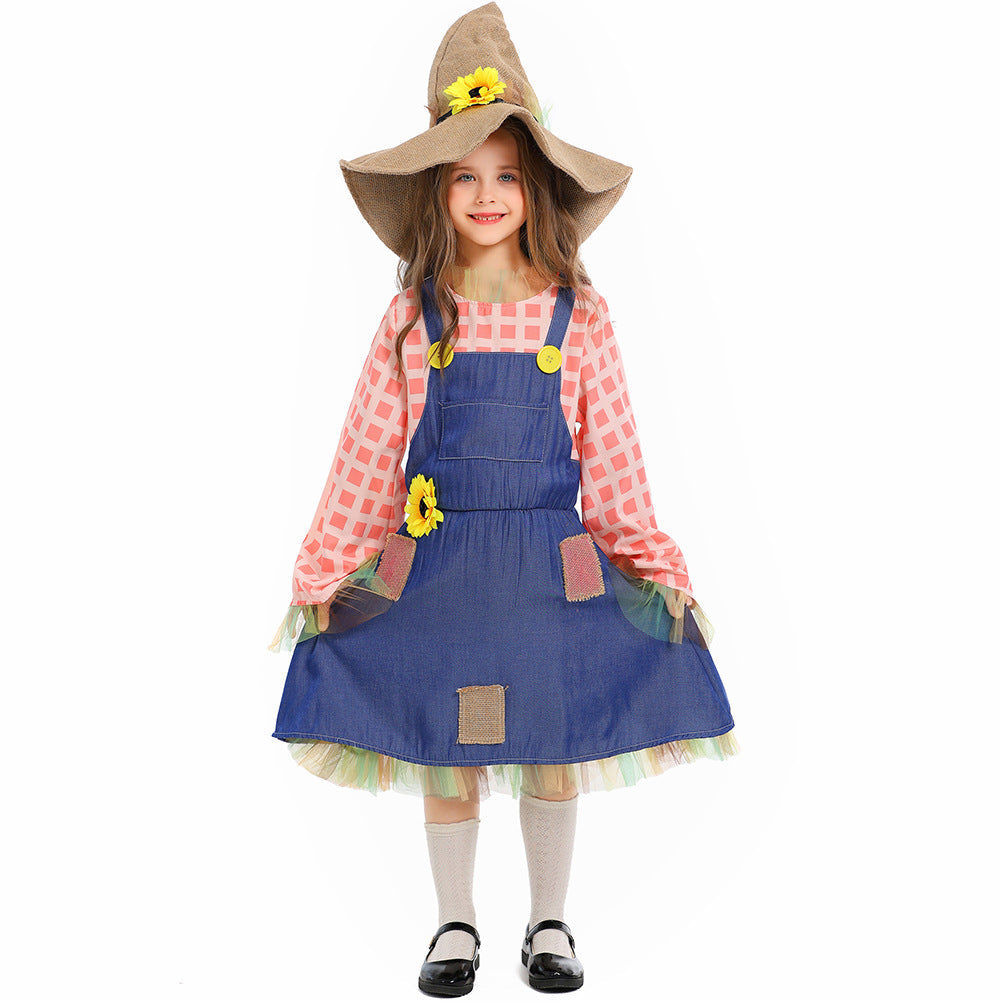 Mädchen Schürzenkleid mit Sonnenblumen-Akzenten und Hut Shop Nory