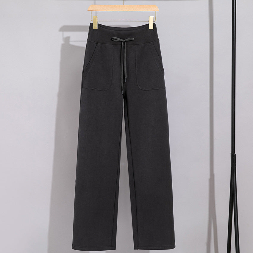 Damen Breite Baumwoll-Frottee-Loungehose mit hohem Bund und Tunnelzug Shop Nory