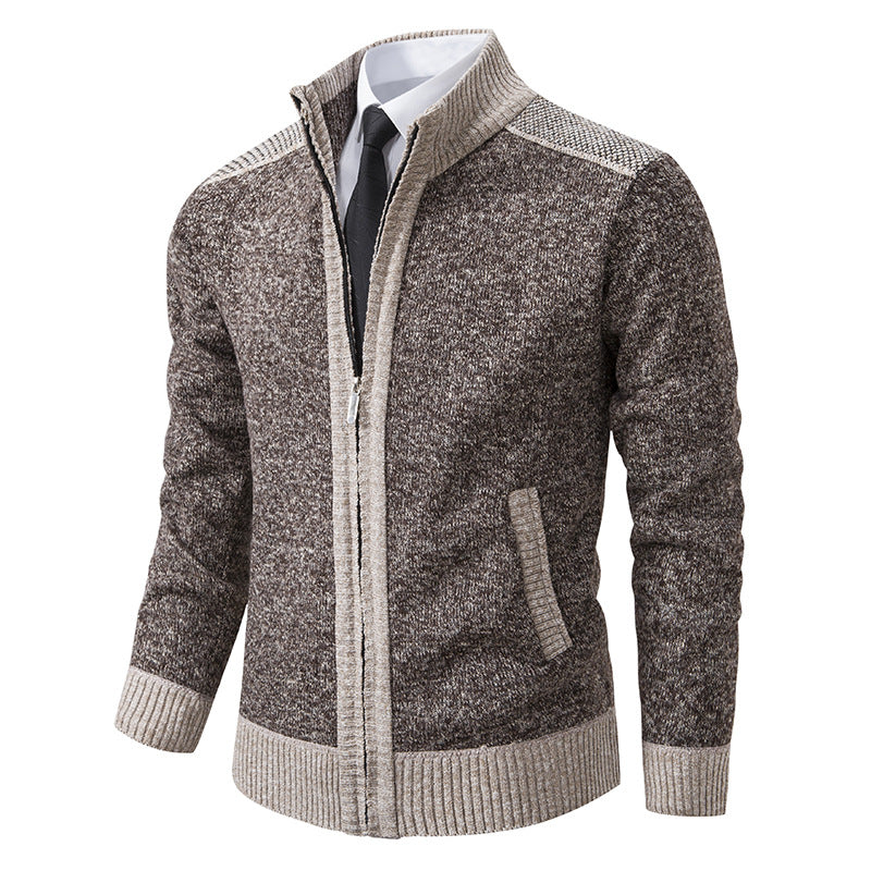 Herren Strickjacke mit Reißverschluss, Stehkragen und kontrastbesetzten Schultern Shop Nory