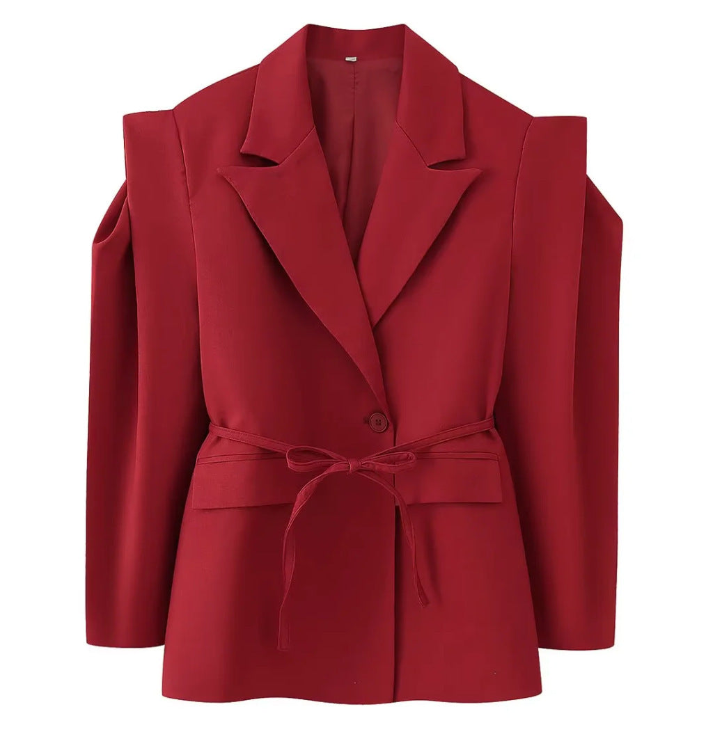Damen Blazer mit Schulter-Cutouts, Taillengürtel und Ein-Knopf-Verschluss Shop Nory
