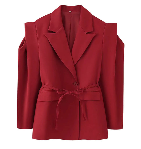 Damen Blazer mit Schulter-Cutouts, Taillengürtel und Ein-Knopf-Verschluss Shop Nory
