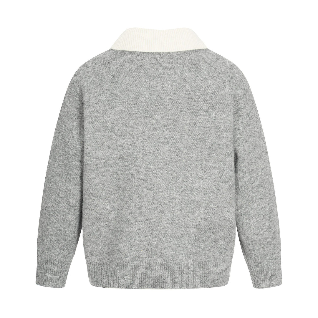 Damen Oversize Wollmix-Pullover mit kontrastpolokragen und V‑Ausschnitt Shop Nory
