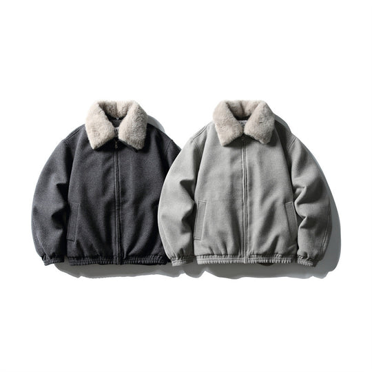 Herren Kurzboxy-Wollmix-Fliegerjacke mit Kunstfellkragen und elastischem Saum Shop Nory