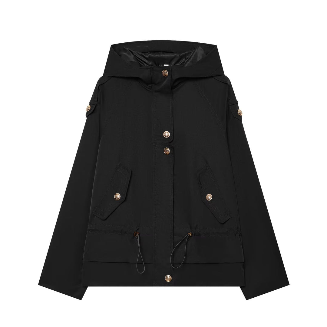 Damen Kurzparka mit Kapuze, Tunnelzug-Taille und Pattentaschen Shop Nory