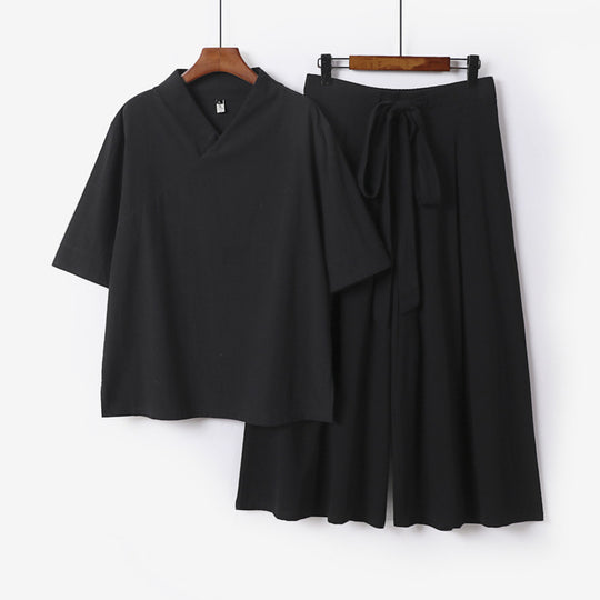 Damen Weites Kimono-Loungewear-Set mit V-Ausschnitt und Culotte-Hose Shop Nory