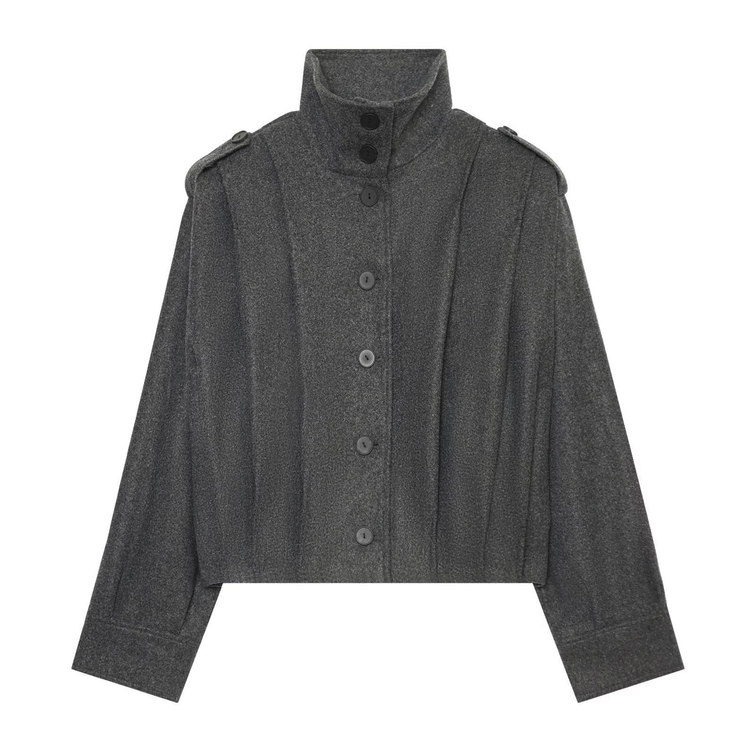 Damen Cropped Cape-Jacke mit hohem Stehkragen, Schulterriegeln und durchgehender Knopfleiste Shop Nory