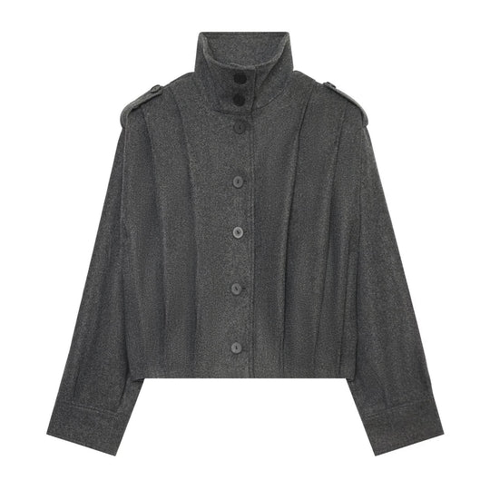 Damen Cropped Cape-Jacke mit hohem Stehkragen, Schulterriegeln und durchgehender Knopfleiste Shop Nory