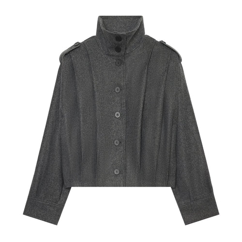 Damen Cropped Cape-Jacke mit hohem Stehkragen, Schulterriegeln und durchgehender Knopfleiste Shop Nory