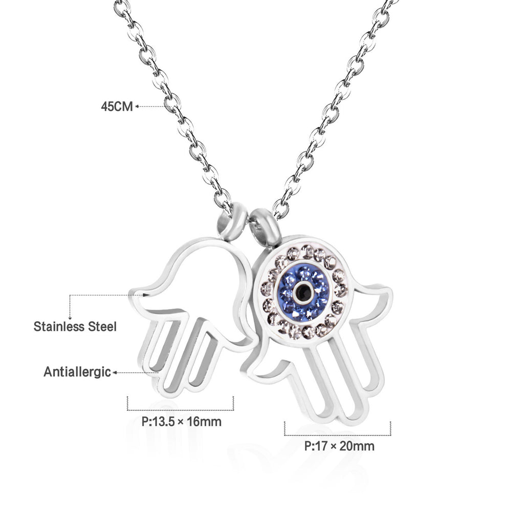Damen Halskette mit Hamsa-Anhänger aus hochwertigem Edelstahl und funkelnden Zirkonia Shop Nory