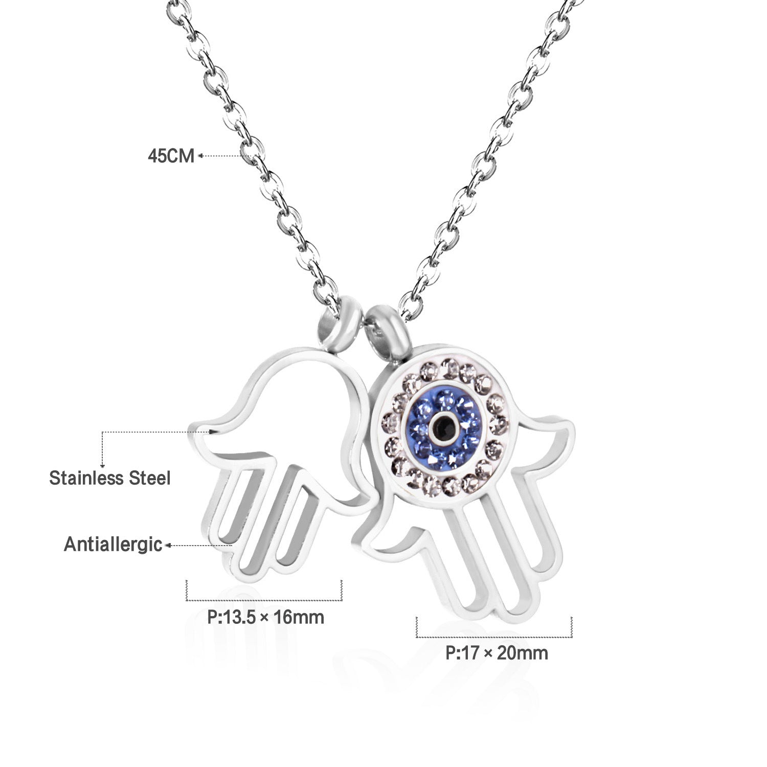 Damen Halskette mit Hamsa-Anhänger aus hochwertigem Edelstahl und funkelnden Zirkonia Shop Nory