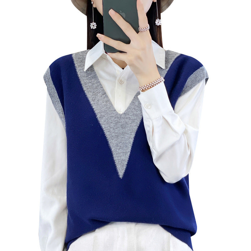 Damen Strukturiertes Feinstrick-Longvest mit tiefem V-Ausschnitt und kontrastierendem V-Paneel Shop Nory