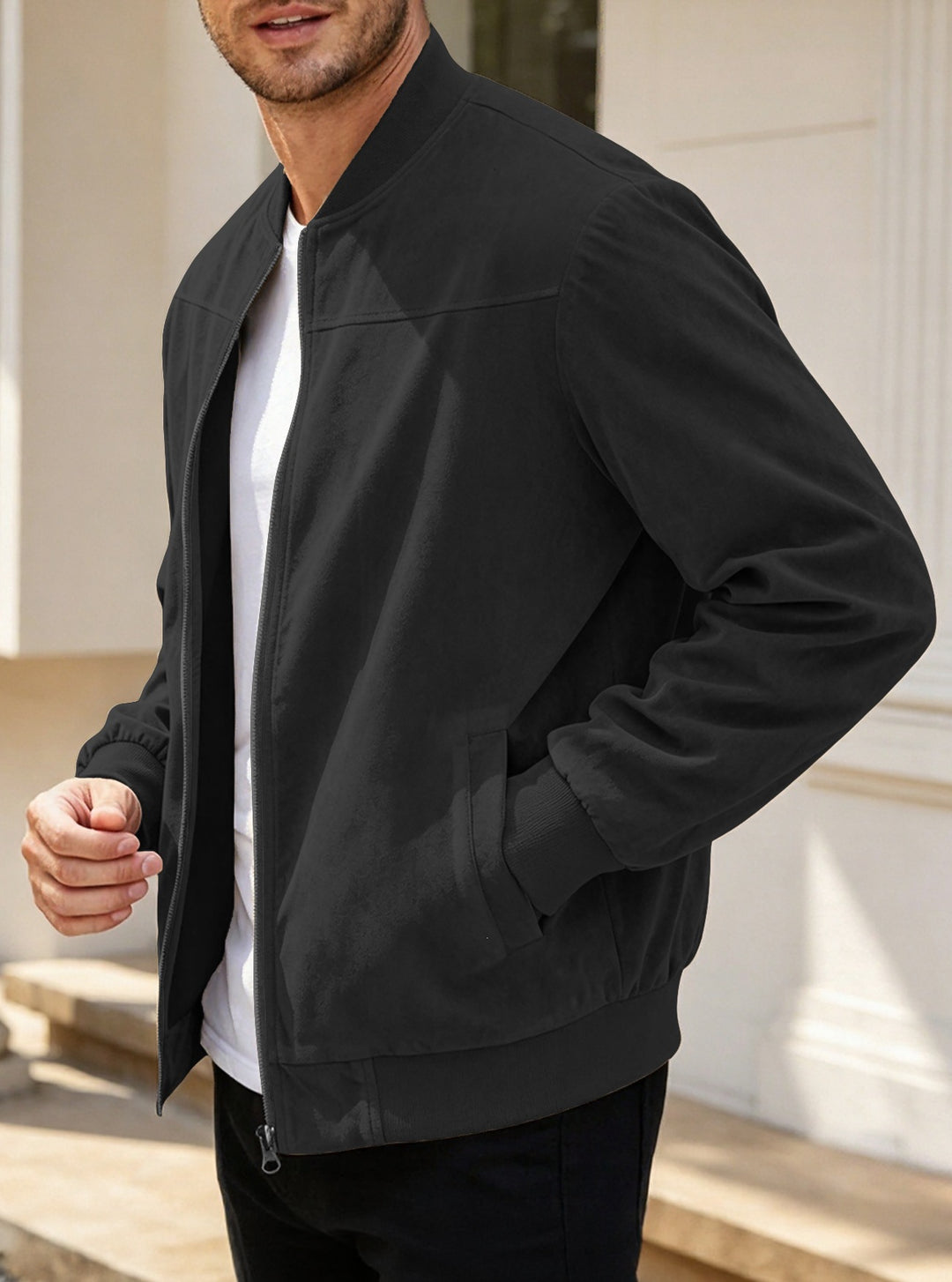 Herren Leichte Bomberjacke im Velours-Look mit Reißverschluss und Rippbündchen Shop Nory