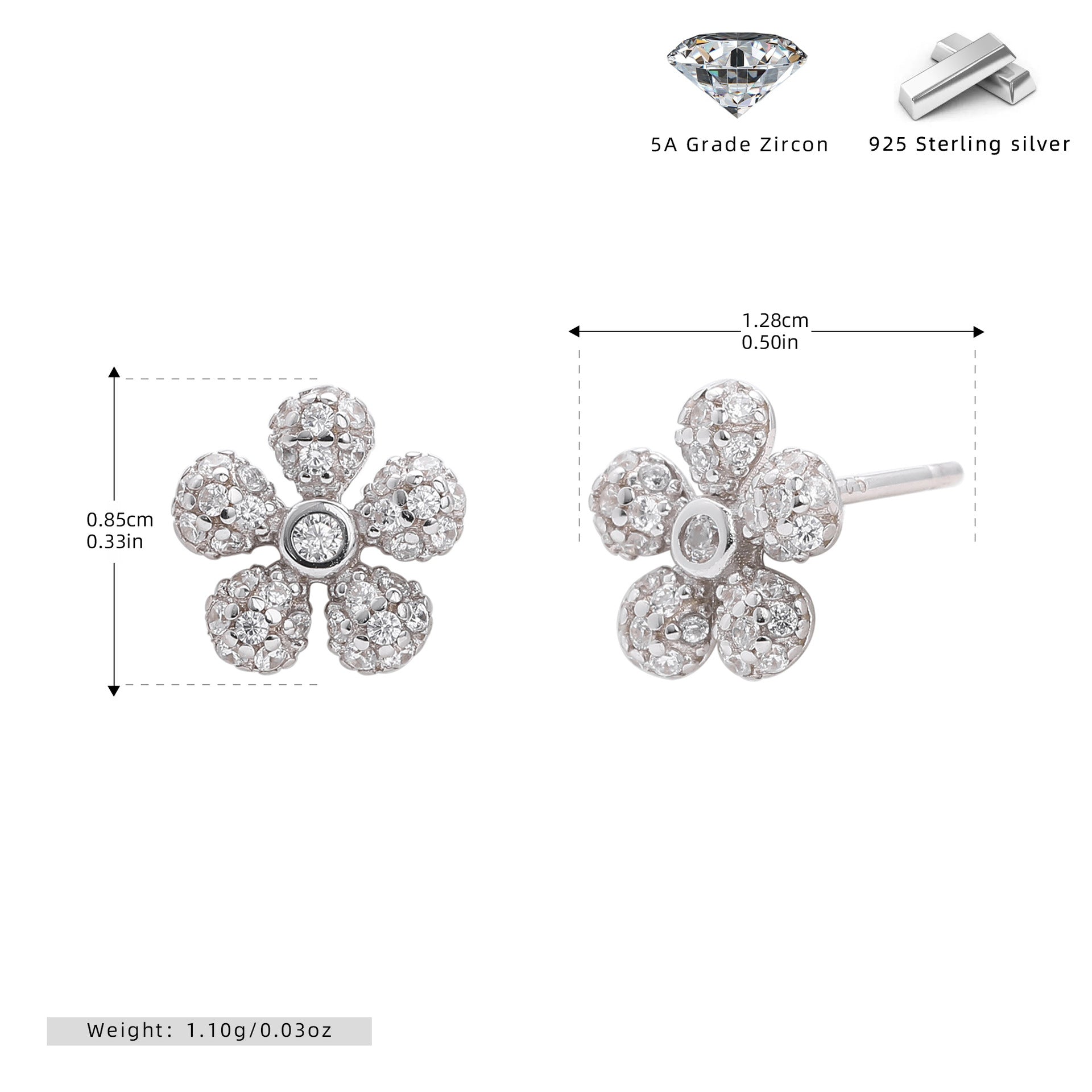 Damen Ohrstecker in Blumenform mit funkelnden Zirkonia Shop Nory