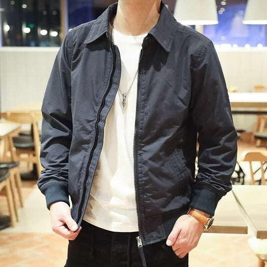 Herren Schlanke Harrington-Jacke im Bomberstil mit Hemdkragen und geripptem Saum Shop Nory