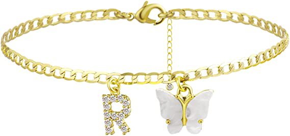 Damen Fußkettchen mit eleganten Glitzer- und Schmetterlingsanhängern Shop Nory