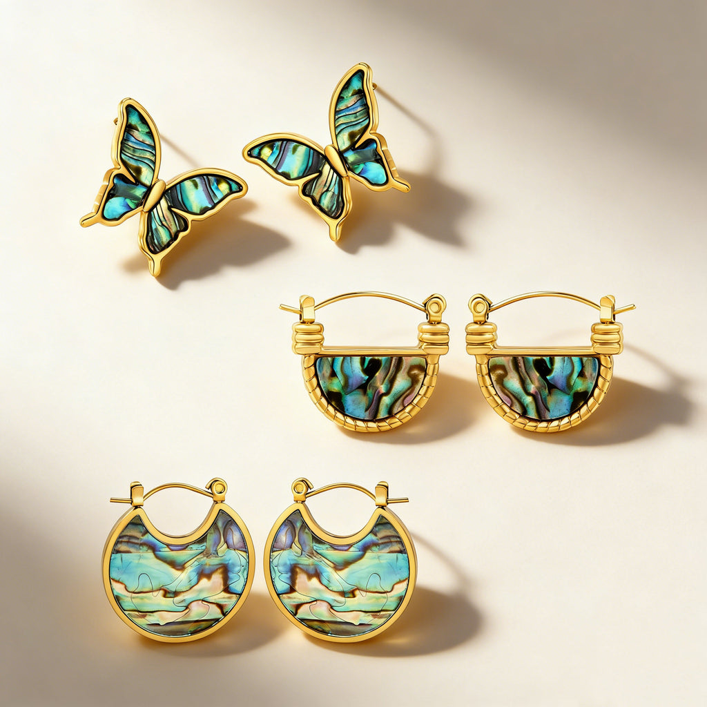 Damen Hängende Creolen mit buntem Muschel-Design und eleganter Goldbeschichtung Shop Nory