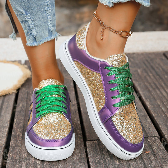 Damen modische Plateausneaker mit Glitzerpanelen, Sternapplikation und gepolsterter Komfortsohle Shop Nory