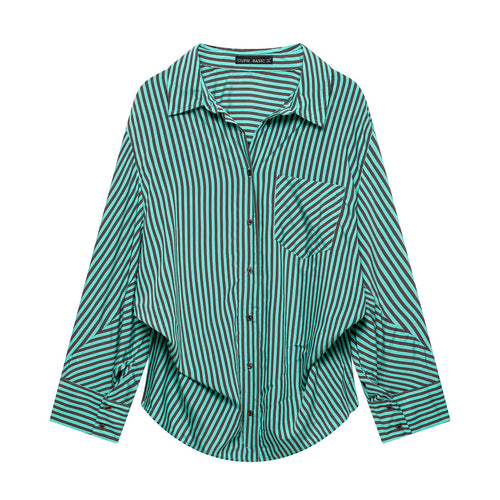 Damen Gestreifte Oversize-Hemdbluse mit Brusttasche und weiten Manschetten Shop Nory