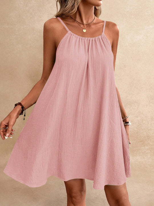 Damen Lockeres Baumwoll‑Gauze‑Trägerkleid mit gerafftem Ausschnitt und A‑Linien‑Silhouette Shop Nory