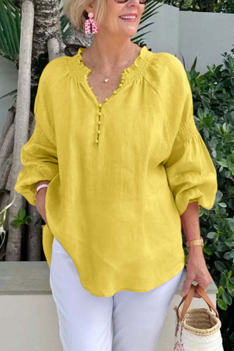Damen lässige Kleidungsbluse mit Ballonärmeln und Knopfleiste