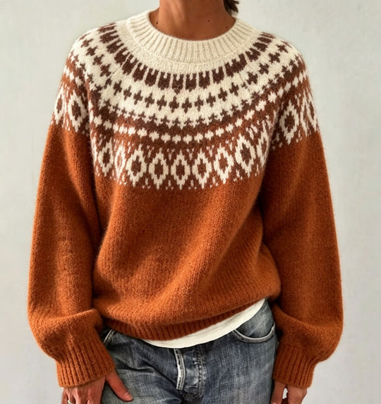 Damen Rundhalsausschnitt Norweger-Pullover mit Fair-Isle-Jacquard Shop Nory