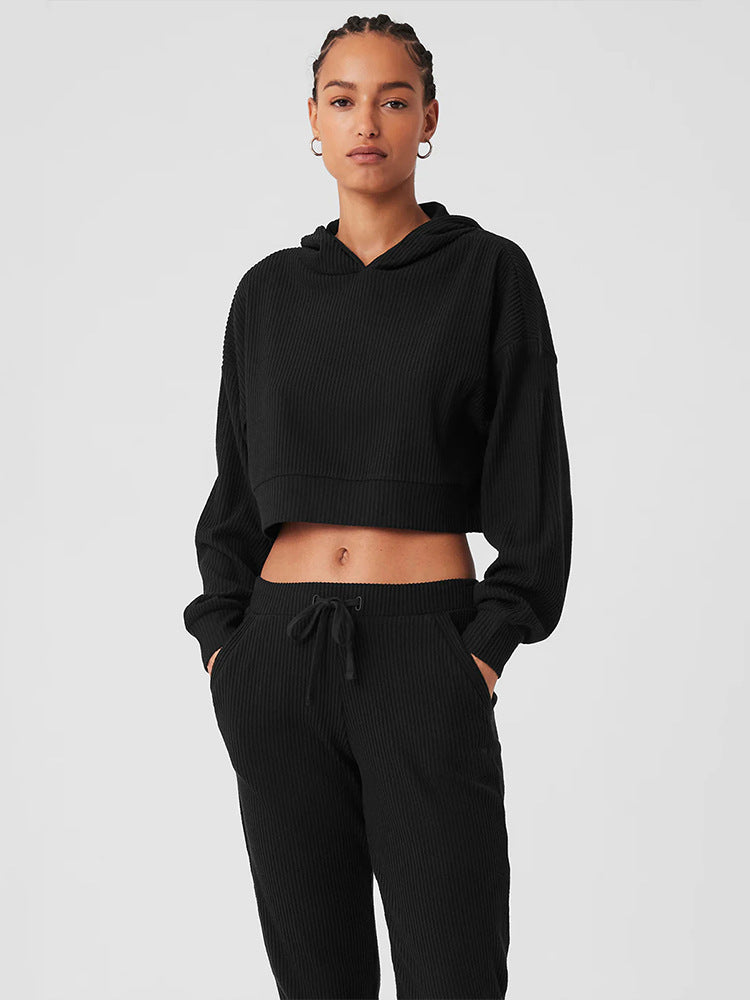 Damen Gerippte High‑Waist Loungehose mit Kordelzug und Bündchen Shop Nory