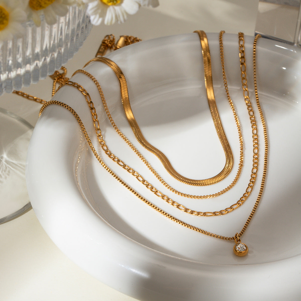 Damen Halskette mit mehrlagigem Design aus hypoallergenem Edelstahl Shop Nory
