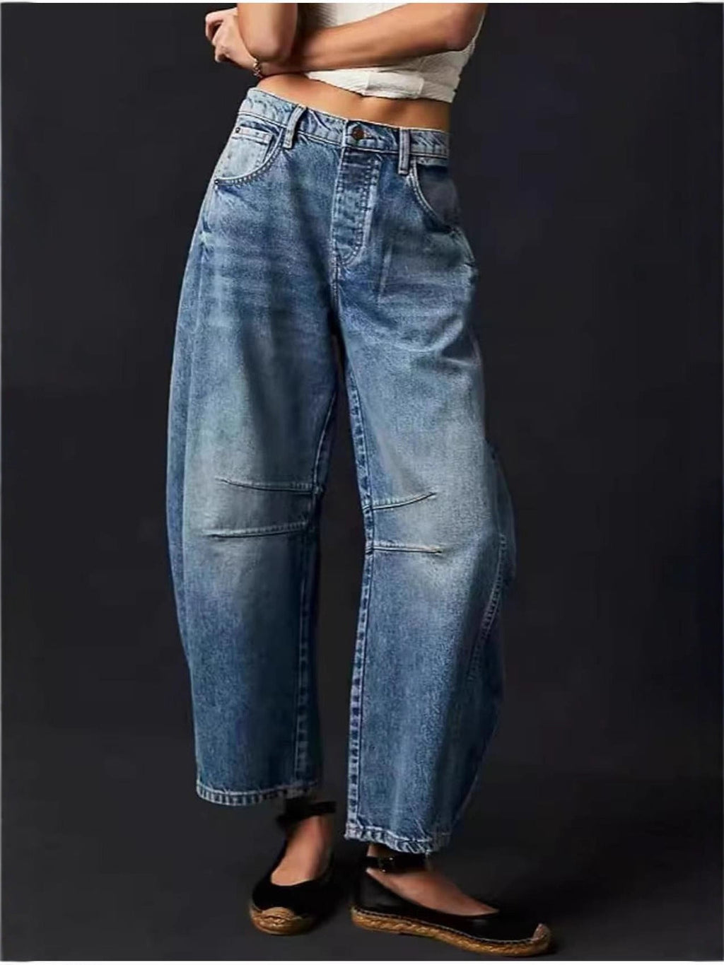 Damen Lässige Weite Denim-Hose mit Tunnelzug