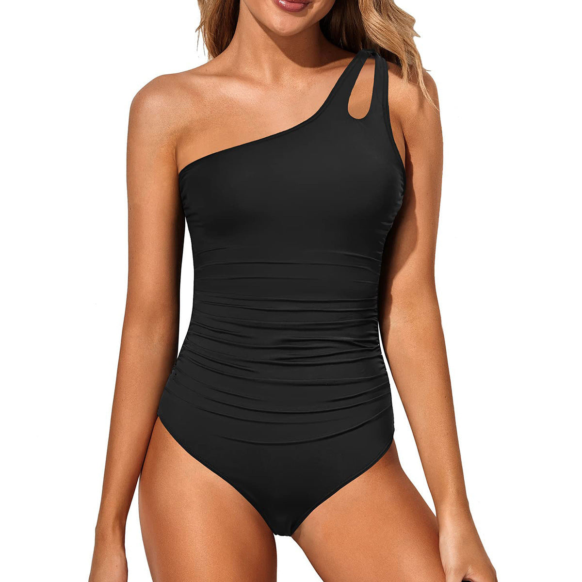 Damen Eleganter Einteiler Badeanzug mit asymmetrischem Schnitt und dekorativem Detail