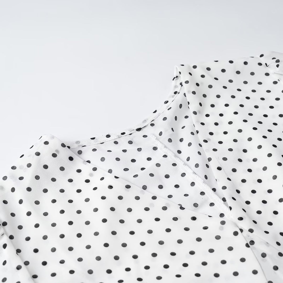 Damen Wickelbluse mit Bindeschal, V-Ausschnitt und Polka-Dot-Optik Shop Nory