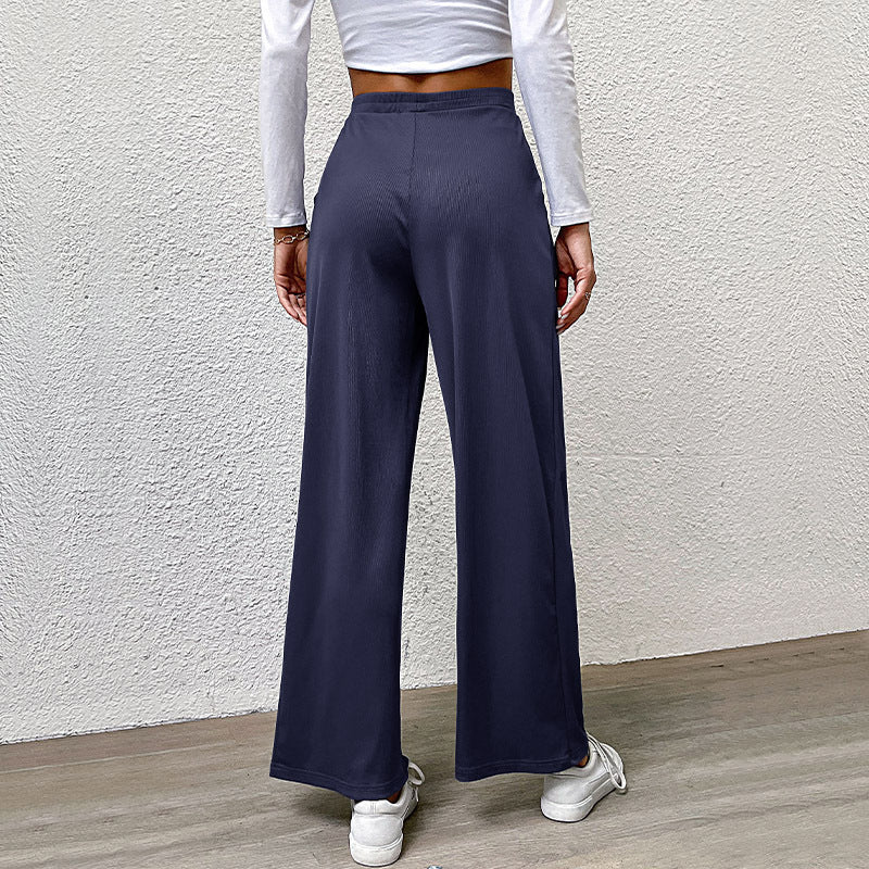 Damen hochtaillierte weite Hose mit Vorderfalten, elastischem Bund und Seitentaschen Shop Nory