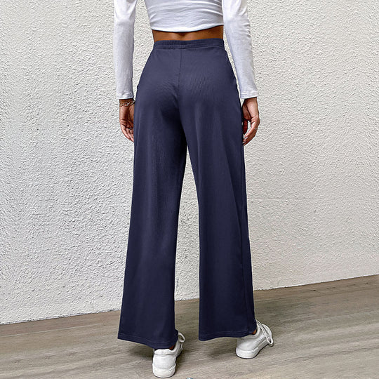 Damen hochtaillierte weite Hose mit Vorderfalten, elastischem Bund und Seitentaschen Shop Nory