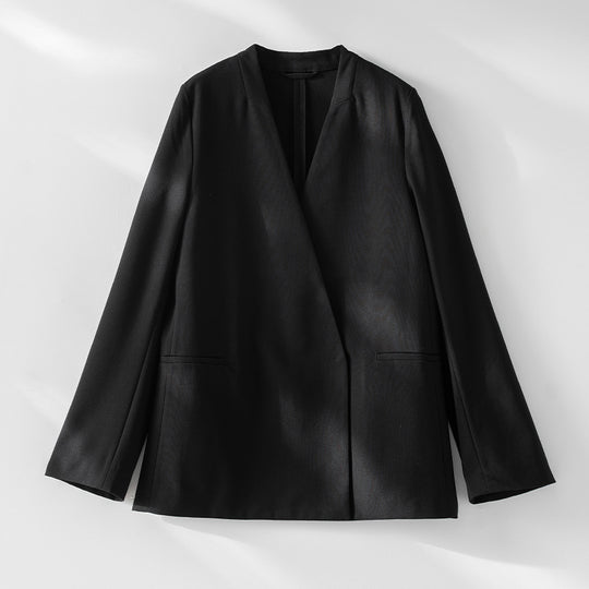 Damen Kragenloser Blazer mit V-Ausschnitt und minimalistischer Boxy-Silhouette Shop Nory