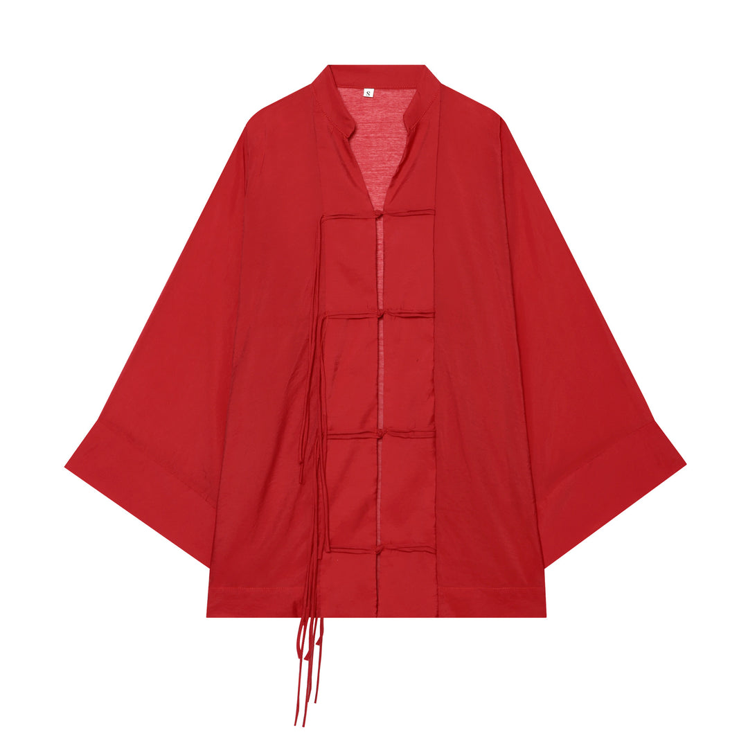 Damen Kimono-Capejacke mit Chinaknopfverschluss und langen Quasten Shop Nory