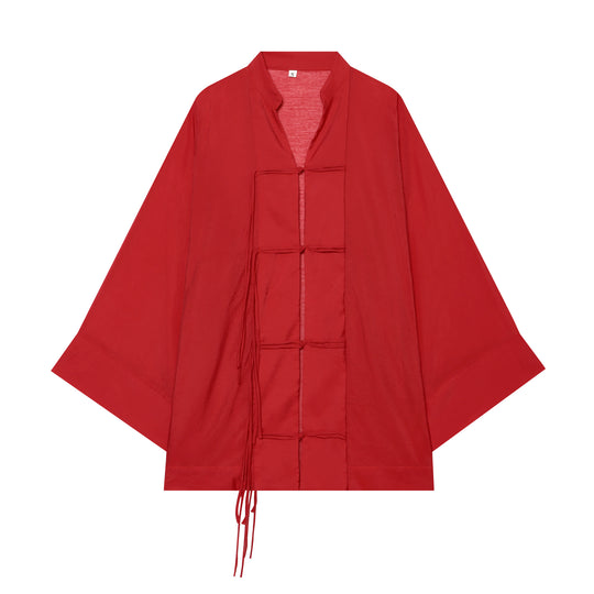 Damen Kimono-Capejacke mit Chinaknopfverschluss und langen Quasten Shop Nory