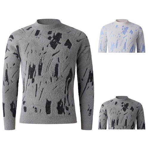 Herren Strukturierter Mockneck-Pullover mit abstraktem Brush-Pattern Shop Nory