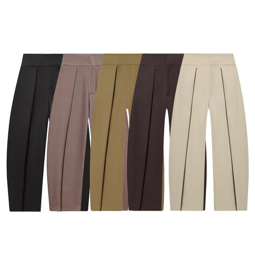 Damen Weite Plissée-Jerseyhose mit hoher Taille und Bügelfalte Shop Nory