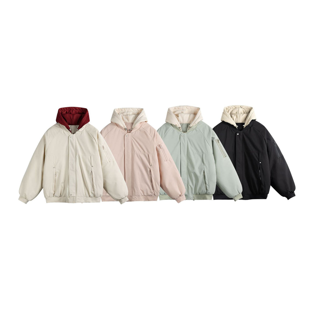 Herren Wattierte Oversize Bomberjacke mit kontrastgefütterter Kapuze und Ärmel-Reißverschluss Shop Nory