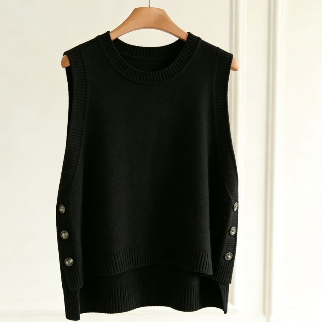 Damen Strickweste mit seitlichen Knopfleisten und Rundhalsausschnitt Shop Nory