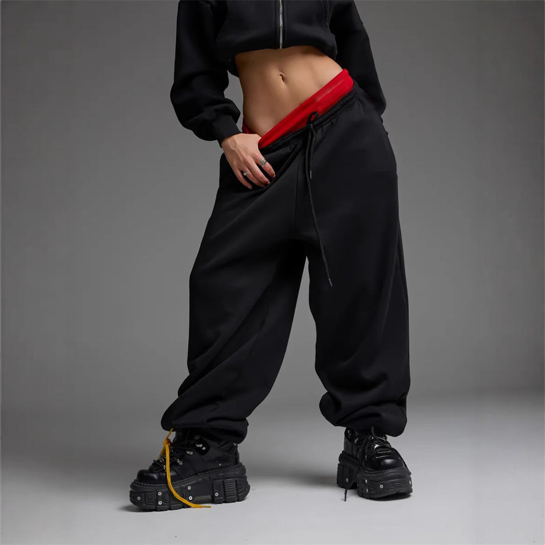 Damen trendige, weite Jogginghose mit elastischem Bund und verstellbarem Kordelzug Shopnory