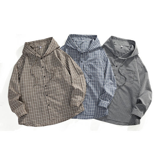 Herren Karierter Overshirt-Hoodie aus Baumwollmix mit Kapuze & Relaxed-Fit Shop Nory