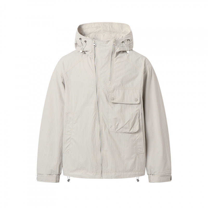 Unisex Leichte Kapuzen-Übergangsjacke mit großem Pattentaschen-Detail und Kordelzug Shop Nory