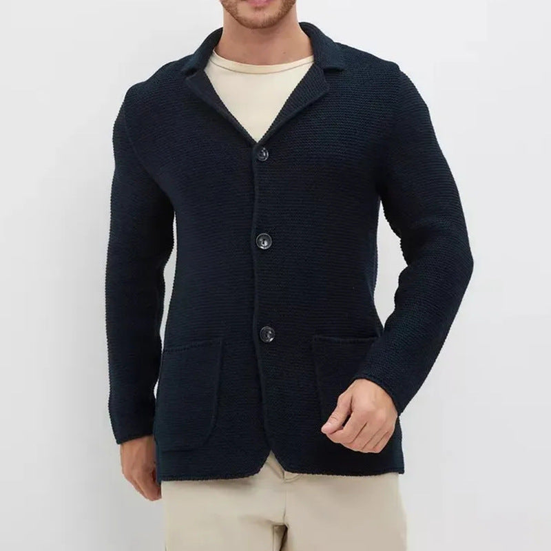Herren grobgestrickter Strickcardigan mit Schalkragen und aufgesetzten Taschen Shop Nory