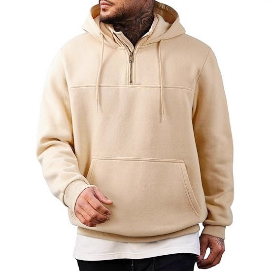 Herren Kapuzenpullover mit halbem Reißverschluss, Kängurutasche und gerippten Bündchen Shop Nory