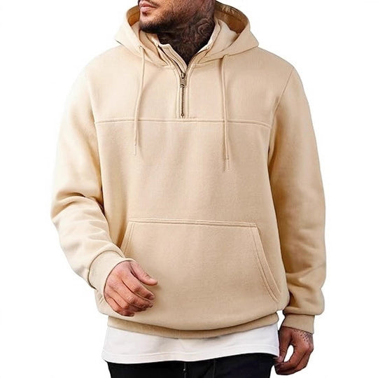 Herren Kapuzenpullover mit halbem Reißverschluss, Kängurutasche und gerippten Bündchen Shop Nory