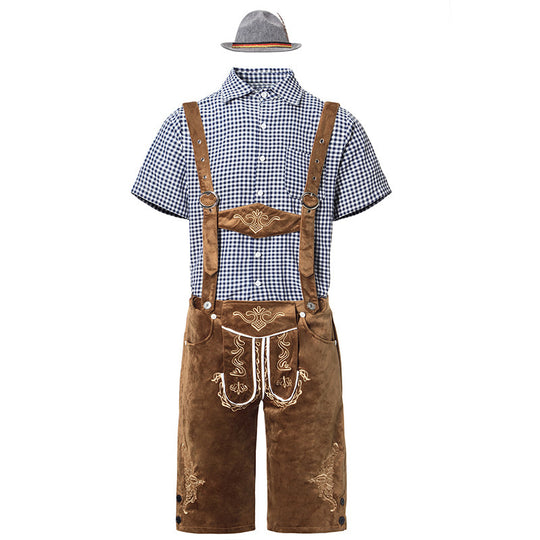 Herren nan bayerisches Trachten-Set Kniebundhose mit besticktem Vorderspiegel und verstellbaren Hosenträgern Shop Nory